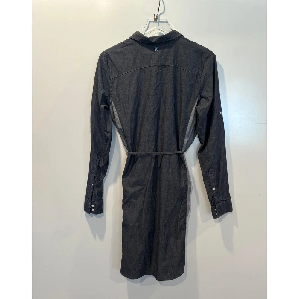 Kuhl Kiley Dress Indigo Sail Blue Chambray Shirt Dress‎ Belted Womens Size Large